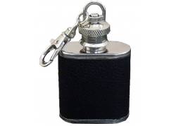Hip Flask Φλασκί Ποτού Mini Μπρελόκ Τεχνόδερμα Μαύρο - 30ml