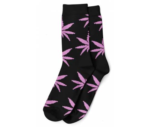 Κάλτσες Μακριές Γυναικείες Cannabis Leaf (36-42) - Μαύρο/Ροζ - Τιμή: 3,90€