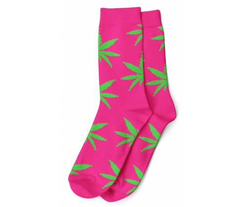 Κάλτσες Μακριές Γυναικείες Cannabis Leaf (36-42) - Ροζ/Πράσινο - Τιμή: 3,90€