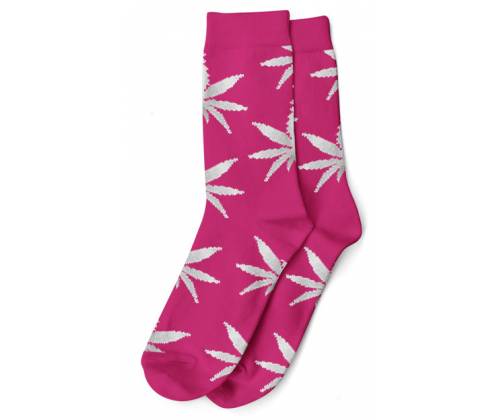 Women's Long Socks Cannabis Leaf (36-42) - Pink/White -  Price: 3,90€