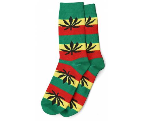 Women's Long Socks Cannabis Leaf (36-42) - Rasta/Black -  Price: 3,90€