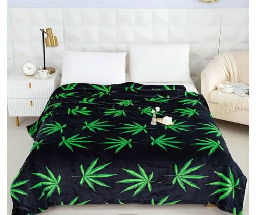 Κουβέρτα Μαύρη με Σχέδιο Leaves για Διπλό Κρεβάτι - 200x180cm - Τιμή: 32,50€