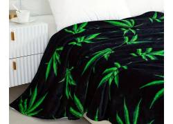 Κουβέρτα Μαύρη με Σχέδιο Leaves για Διπλό Κρεβάτι - 200x180cm