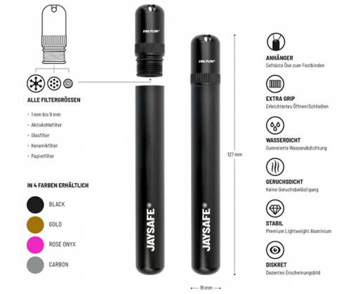 Jaysafe Κύλινδρος Αποθήκευσης Μεταλλικός Premium 11cm - Μαύρο - Τιμή: 8,50€