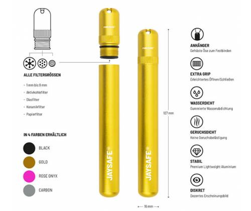 Jaysafe Κύλινδρος Αποθήκευσης Μεταλλικός Premium 11cm - Χρυσό - Τιμή: 8,50€