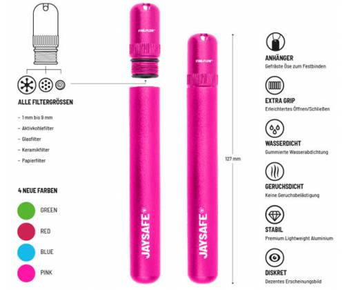 Jaysafe Κύλινδρος Αποθήκευσης Μεταλλικός Premium 11cm - Ροζ - Τιμή: 8,50€