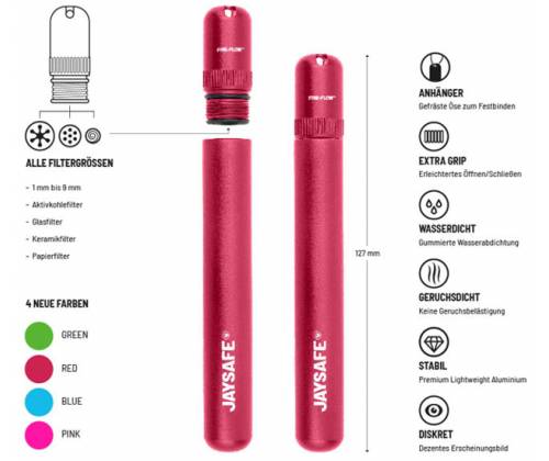 Jaysafe Κύλινδρος Αποθήκευσης Μεταλλικός Premium 11cm - Κόκκινο - Τιμή: 8,50€