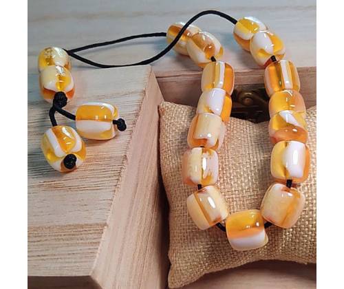 Κομπολόι Χειροποίητο από Μείγμα Κεχριμπαριού με 19 Χάντρες - Κίτρινο - Τιμή: 8,90€