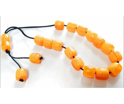 Handmade Komboloi from Amber Mixture with 19 Beads - Transparent Orange -  Price: 8,90€