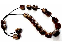 Κομπολόι Χειροποίητο από Μείγμα Κεχριμπαριού με 19 Χάντρες - Μαύρο-Καφέ