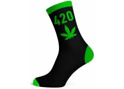 Κάλτσες Μακριές Cannabis Leaf (40-45) - Μαύρο/420 Πράσινο Neon
