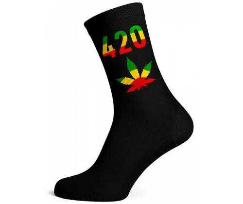 Cannabis Leaf Long Socks (40-45) - Black/420 Rasta -  Price: 4,20€