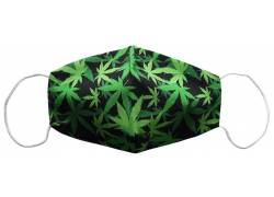 Μάσκα Προστασίας Βαμβακερή Μαύρη - Σχέδιο Φύλλα Κάνναβης (1)