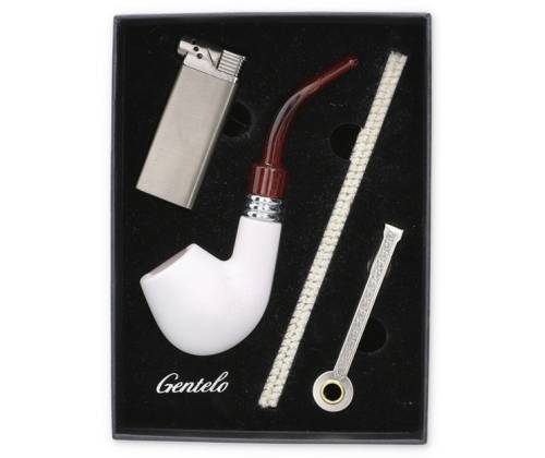 Set Classic Tobacco Pipe MD Ceramic White Matt with Luxury Lighter - 40000264 -  Price: 23,50€