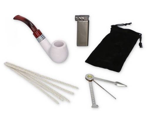 Set Classic Tobacco Pipe MD Ceramic White Matt with Luxury Lighter - 40000264 -  Price: 23,50€