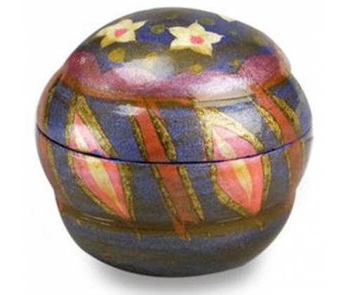 Ξύλινο Κουτί Αποθήκευσης Oval με Καπάκι Σχέδιο Blue Flower - 3.5cm - Τιμή: 3,30€