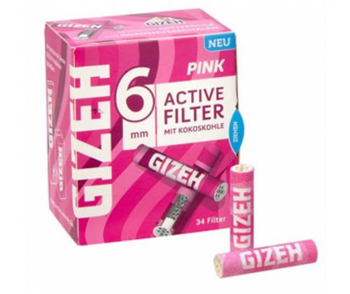 Φίλτρο Gizeh Extra Slim 34 Ενεργού Ανθρακα 6mm - Ροζ - Τιμή: 5,90€