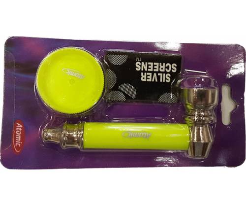 Atomic Πιπάκι με Grinder Τρίφτης Σίτες Σετ - Κίτρινο - Τιμή: 5,90€
