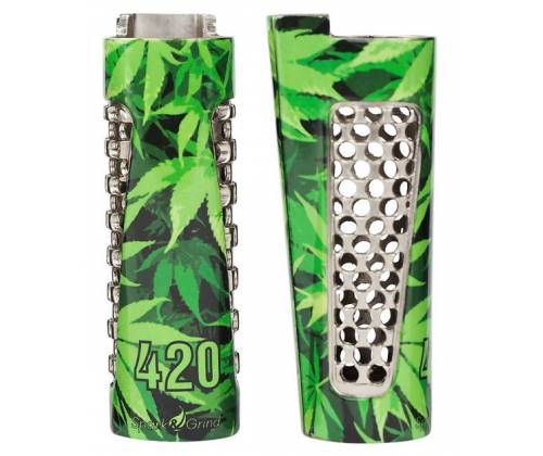 V-Syndicate Grinder - Θήκη για Αναπτήρα Clipper Μεγάλο | Spark & Grind Σχέδιο 420 Green - Τιμή: 11,90€