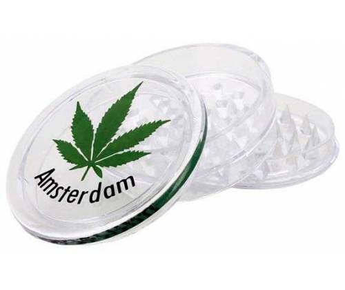 Grinder Τρίφτης Πλαστικός Amsterdam Leaf 60mm Διάφανο - 3 Parts - Τιμή: 1,90€