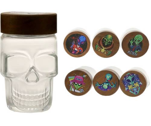 Γυάλινο Βάζο Skull Με Πλαστικό Καπάκι Σχέδιο Alien - Αεροστεγές Κλείσιμο 55mm - Τιμή: 5,90€