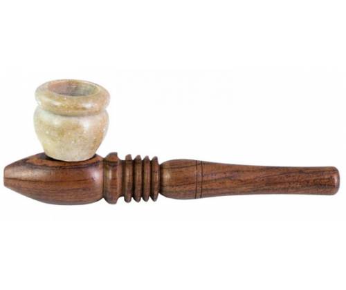 Ξύλινη Πίπα Hemp Καφέ με Πέτρινο Bowl - 12.5cm - Τιμή: 4,90€