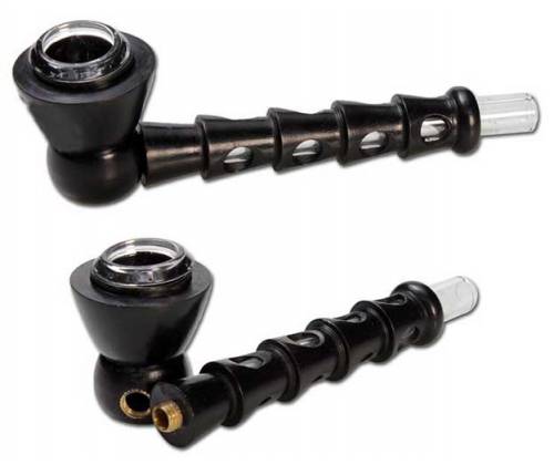 Ξύλινη Πίπα Μαύρη με Γυάλινο Bowl 14cm - Τιμή: 9,50€