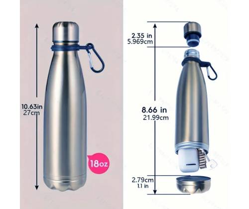 Μπουκάλι Θερμός Μεταλλικό Ασημί 27cm - Καβάτζα Ασφαλείας - Τιμή: 26,50€