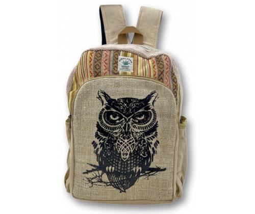 Himalayan Hemp Τσάντα Πλάτης Backpack Χειροποίητή από Κάνναβη Ιμαλαϊων - Owl - Τιμή: 36,90€