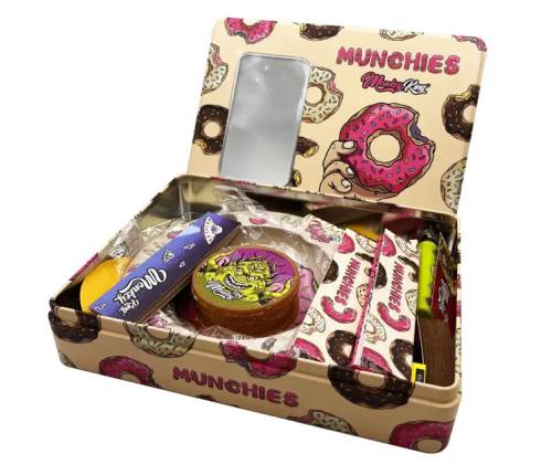 Monkey King Μεταλλικό Κουτί Try Kit Σετ με Grinder, Αναπτήρα, Σταχτοδοχείο, Χαρτάκια και Τζιβάνες - Σχέδιο Munchies - Τιμή: 20,00€