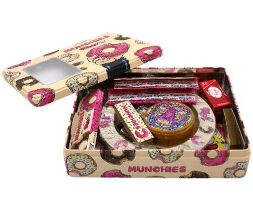 Monkey King Μεταλλικό Κουτί Try Kit Σετ με Grinder, Αναπτήρα, Σταχτοδοχείο, Χαρτάκια και Τζιβάνες - Σχέδιο Munchies - Τιμή: 20,00€