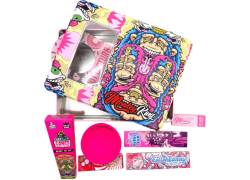 Monkey King Metal Box Try Kit Set with Grinder, Lighter, Ashtray, Rolling Papers and Cigars - Gorilla Pink Design 