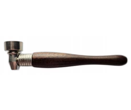 Wooden Hemp Pipe Brown with Metal Bowl - 11.5cm -  Price: 4,90€
