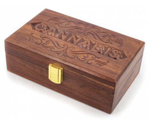 Κουτί Αποθήκευσης Ξύλινο «Cannabis» Μεγάλο (20x13cm) - Τιμή: 29,90€