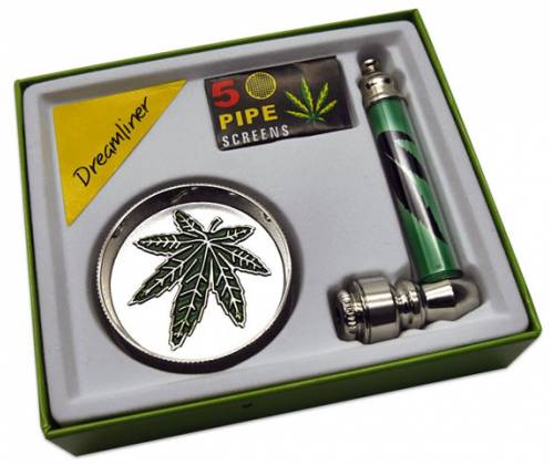 Σετ Μεταλλική Πίπα Σχέδιο Leaf 9cm & Grinder 2 parts - Τιμή: 7,90€