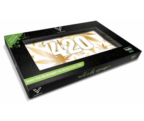 V-Syndicate Γυάλινος Rolling Tray Δίσκος - 420 Gold - Mini (16x12cm) - Τιμή: 10,50€