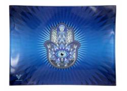 V-Syndicate Γυάλινος Rolling Tray Δίσκος - Hamsa Blue - Mini (16x12cm)