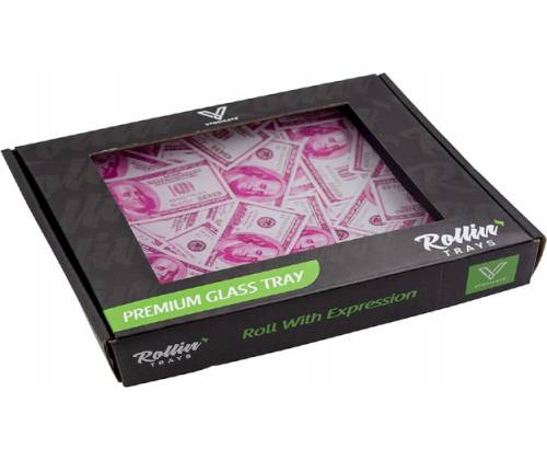 V-Syndicate Γυάλινος Rolling Tray Δίσκος - Dollars - Small (26x16cm) - Τιμή: 12,50€