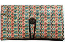 Simona Χειροποίητη Καπνοθήκη Τεχνόδερμα - Ψάθα Μπεζ Πράσινο