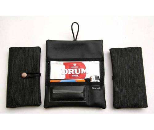 Simona Handmade Faux Leather Tobacco Case - Black Straw -  Price: 11,00€