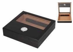 Angelo Ξύλινη Βιτρίνα - Υγραντήρας Πούρων με Υγρασιόμετρο για 20 πούρα Μαύρο - 23x22x6cm (920068)