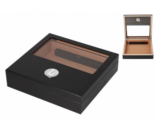 Angelo Ξύλινη Βιτρίνα - Υγραντήρας Πούρων με Υγρασιόμετρο για 20 πούρα Μαύρο - 23x22x6cm (920068) - Τιμή: 35,00€