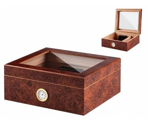 Angelo Ξύλινη Βιτρίνα - Υγραντήρας Πούρων με Υγρασιόμετρο για 25 Πούρα Καφέ - 26x22x11cm (920270) - Τιμή: 73,00€