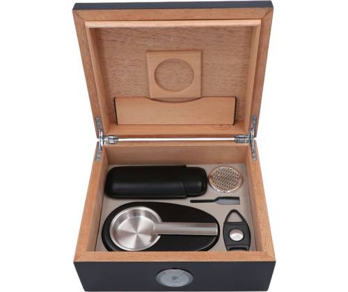 Σετ Ξύλινος Υγραντήρας Πούρων Sikarlan με Υγρασιόμετρο, Σταχτοδοχείο και Πουροθήκη Καφέ για 30 Πούρα - Ξύλο Κέδρου 26x22x11cm - Τιμή: 114,00€