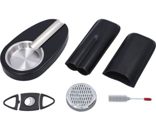 Σετ Ξύλινος Υγραντήρας Πούρων Sikarlan με Υγρασιόμετρο, Σταχτοδοχείο και Πουροθήκη Καφέ για 30 Πούρα - Ξύλο Κέδρου 26x22x11cm - Τιμή: 114,00€