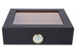 Ξύλινη Βιτρίνα - Υγραντήρας Πούρων με Υγρασιόμετρο για 25 πούρα Μαύρο - Ξύλο Κέδρου 26x22x7cm