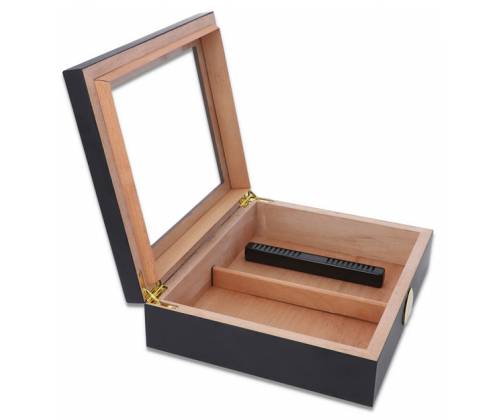 Ξύλινη Βιτρίνα - Υγραντήρας Πούρων με Υγρασιόμετρο για 25 πούρα Μαύρο - Ξύλο Κέδρου 26x22x7cm - Τιμή: 42,90€