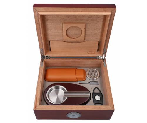 Σετ Ξύλινος Υγραντήρας Πούρων Sikarlan με Υγρασιόμετρο, Σταχτοδοχείο και Πουροθήκη Καφέ για 30 Πούρα - Ξύλο Κέδρου 26x22x11cm - Τιμή: 114,00€