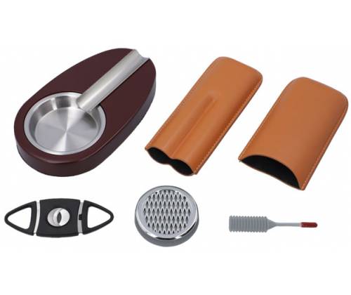 Σετ Ξύλινος Υγραντήρας Πούρων Sikarlan με Υγρασιόμετρο, Σταχτοδοχείο και Πουροθήκη Καφέ για 30 Πούρα - Ξύλο Κέδρου 26x22x11cm - Τιμή: 114,00€