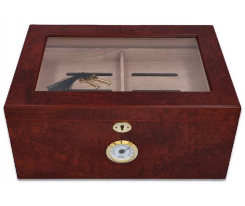 Sikarlan Ξύλινη Βιτρίνα - Υγραντήρας Πούρων με Υγρασιόμετρο για 80 πούρα Καφέ - Ξύλο Κέδρου 24x34x16cm - Τιμή: 129,00€